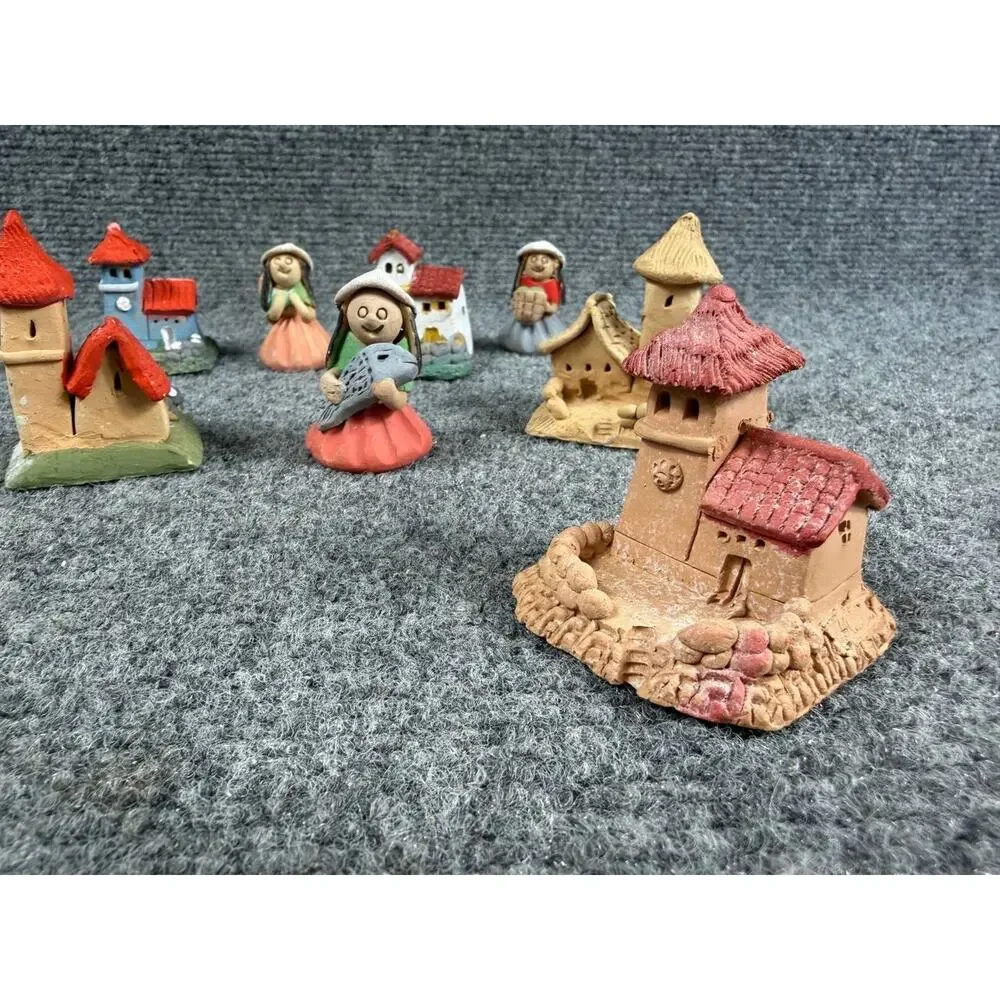 Vintage Handmade Clay Village Figurines Nativity Style Lot